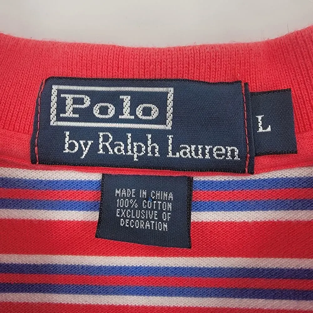 Polo Ralph Lauren Shirt Mens Large Stripe Pink White Blue Yellow Pony Cotton